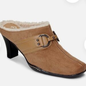 A2 Aerosole Tan Suede Mules with Buckle Detail